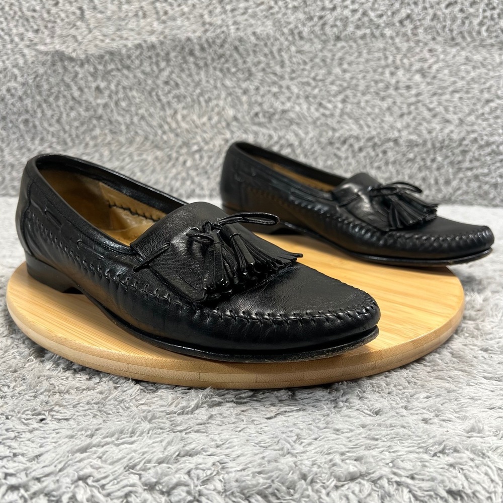 Santoni Kiltie Tassel Loafer 9 D Luxury‎ Italy Old Money Black Calfskin Handmade